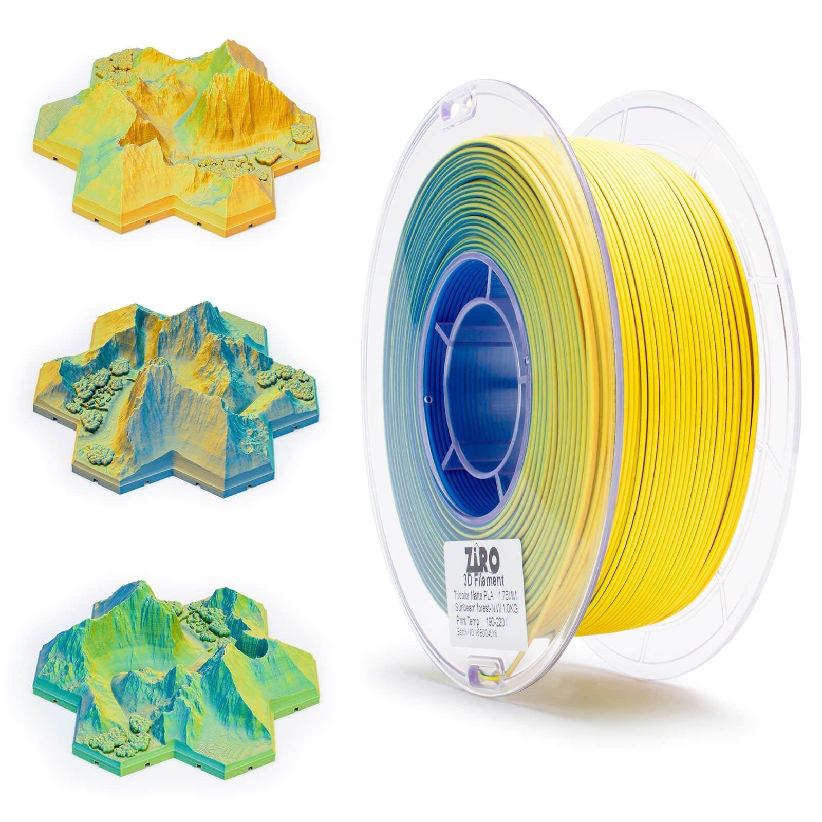 ZIRO Triple Color Co-extrusion Matte PLA Filament - 1kg, 1.75mm