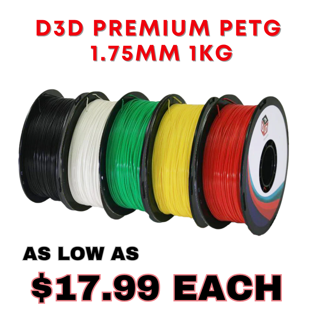 D3D Premium PETG 1.75 mm 1kg Spool - (9 Colors Available)