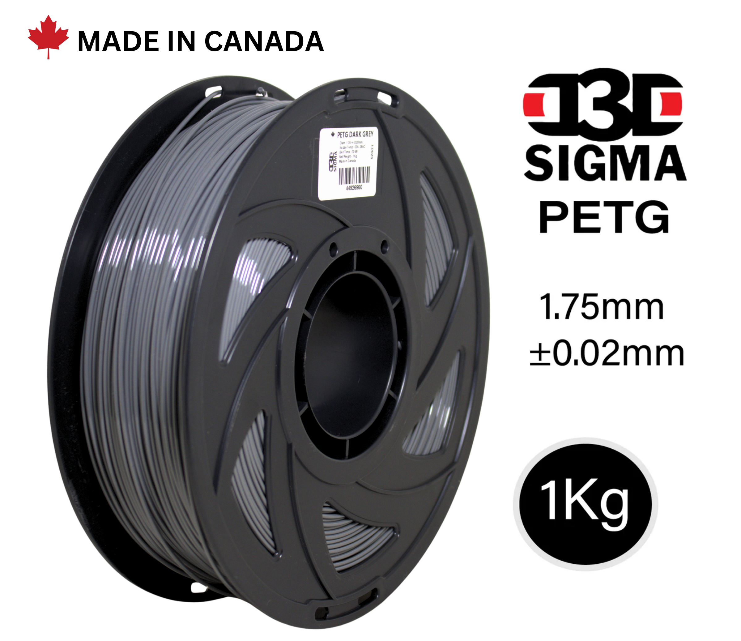 D3D Sigma PETG 1kg 1.75 mm Spooled Various Colors