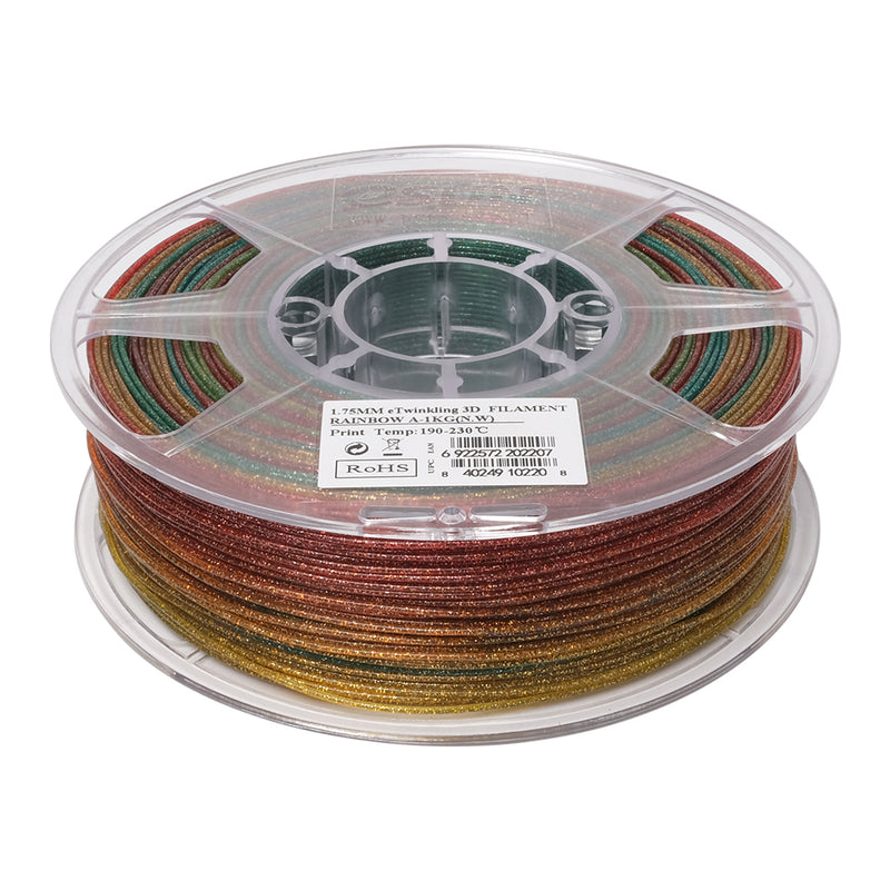 eSun eTwinkling Rainbow-A Glitter PLA 3D Print Filament 1.75mm 1kg - Digitmakers.ca