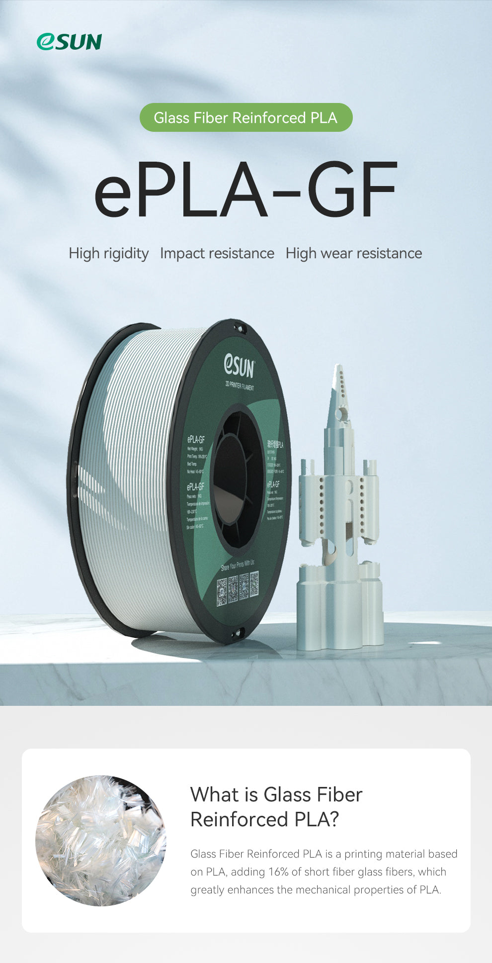eSUN ePLA-GF (Glass Fiber Reinforced PLA) 3D Filament-Natural - Digitmakers.ca