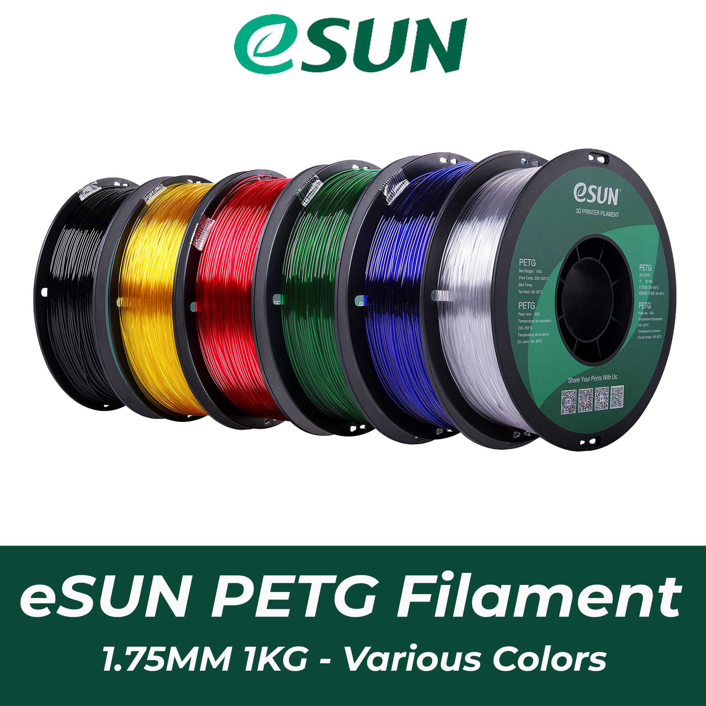 eSUN PETG Filament 1.75 mm 1kg Spool Various Colors –